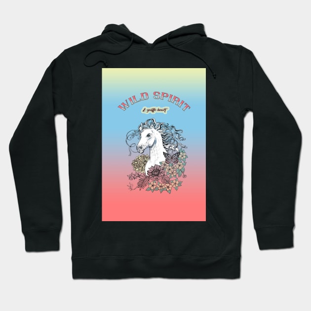 Wild Spirit and Gentle Heart - White Horse and Flowers Hoodie by FanitsaArt